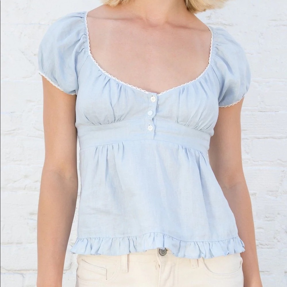Brandy Melville Blue Blair Linen Top
